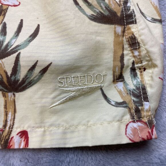 Vintage Speedo‎ Swim Trunks Mens M Yellow Bamboo Print Lined Pockets Tropical - Picture 8 of 13